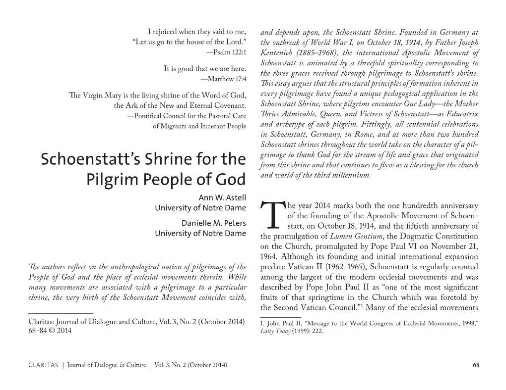 Schoenstatt's Shrine for the Pilgrim People Of