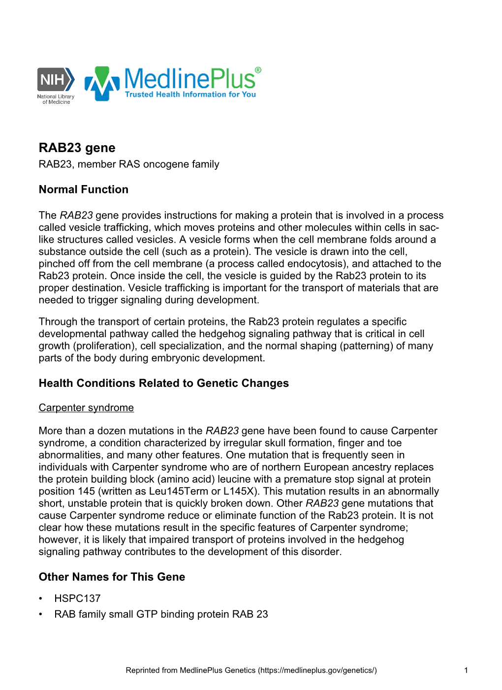 RAB23 Gene RAB23, Member RAS Oncogene Family