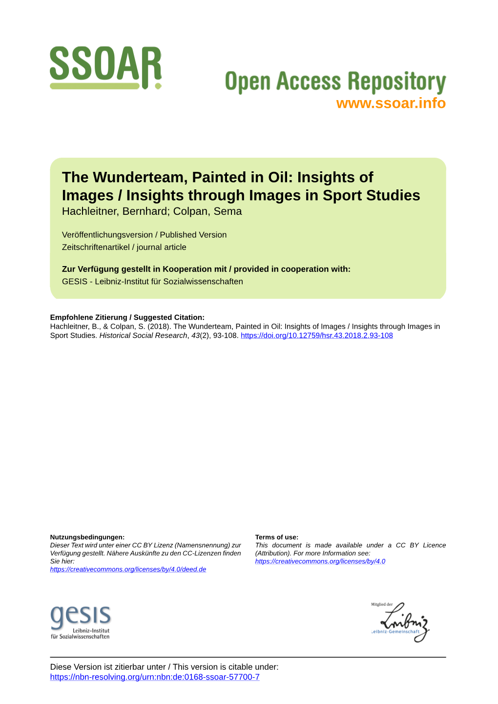 The Wunderteam, Painted in Oil: Insights of Images / Insights Through Images in Sport Studies Hachleitner, Bernhard; Colpan, Sema