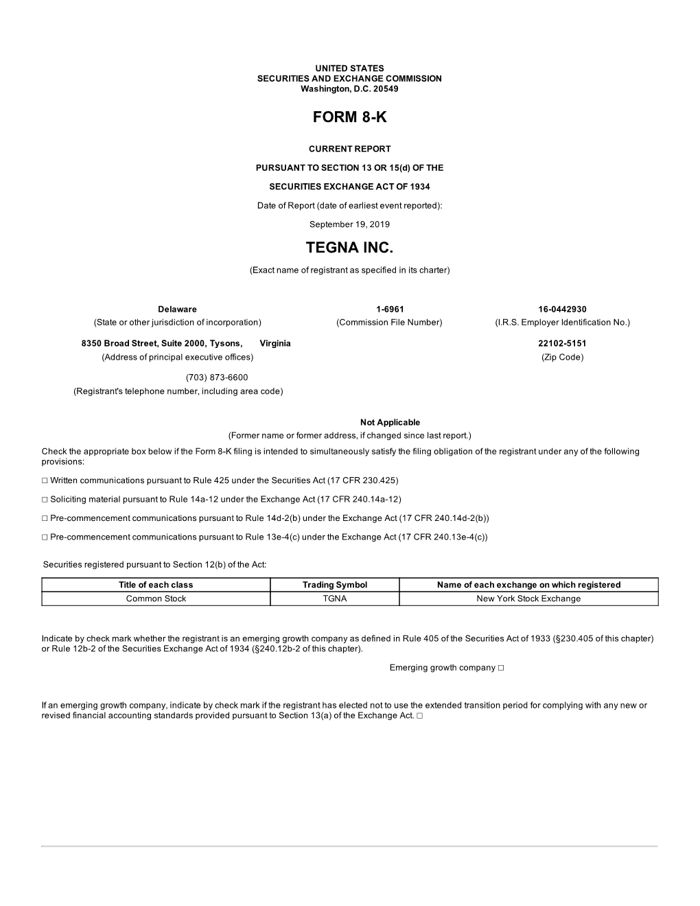 Form 8-K Tegna Inc