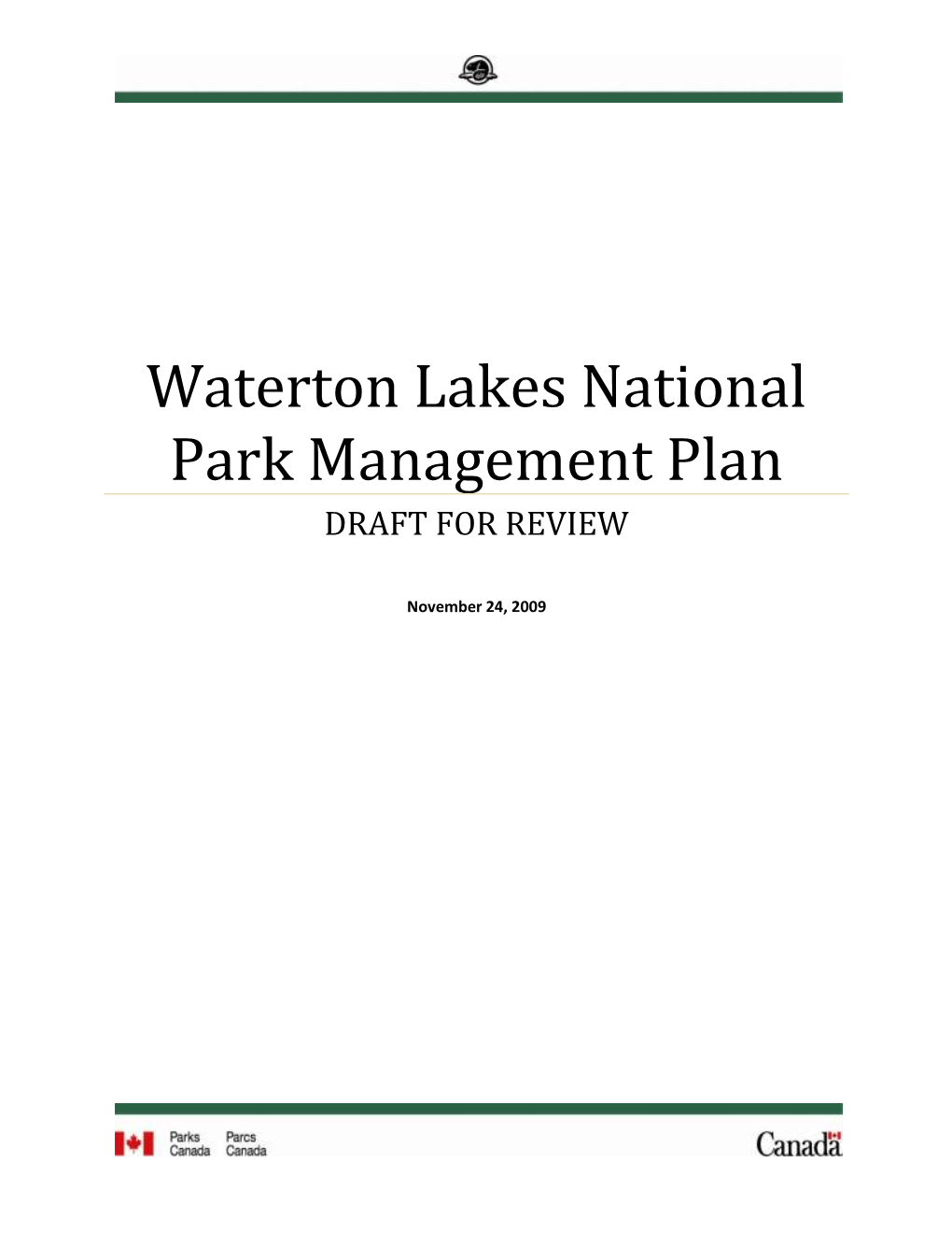 Waterton Lakes National Park Management Plan DRAFT for REVIEW