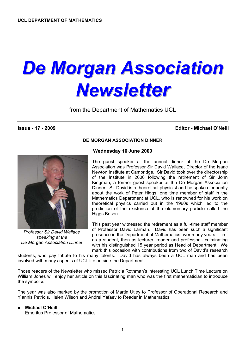 De Morgan Association Newsletter