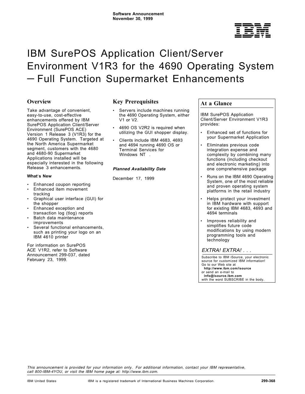 IBM Surepos Application Client/Server Environment V1R3 for the 4690 Operating System — Full Function Supermarket Enhancements