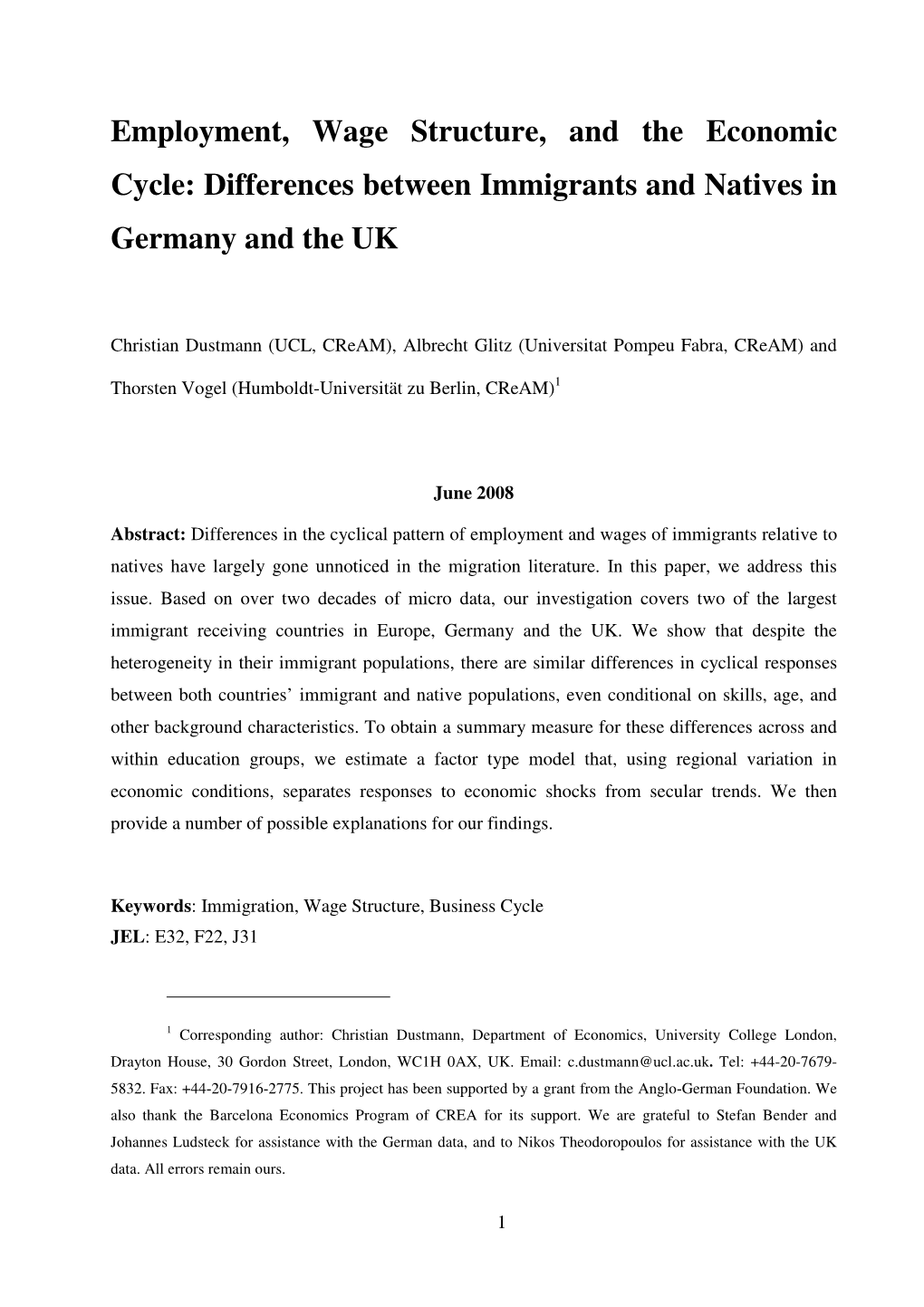 Differences Between Immigrants and Natives in Germany and the UK