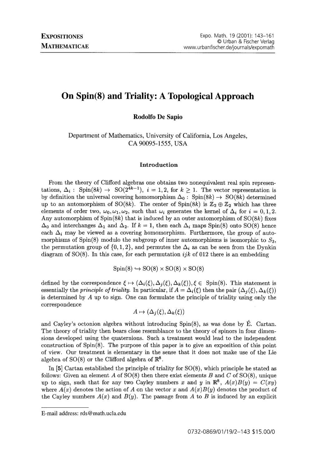 On Spin(8) and Triality: a Topological Approach