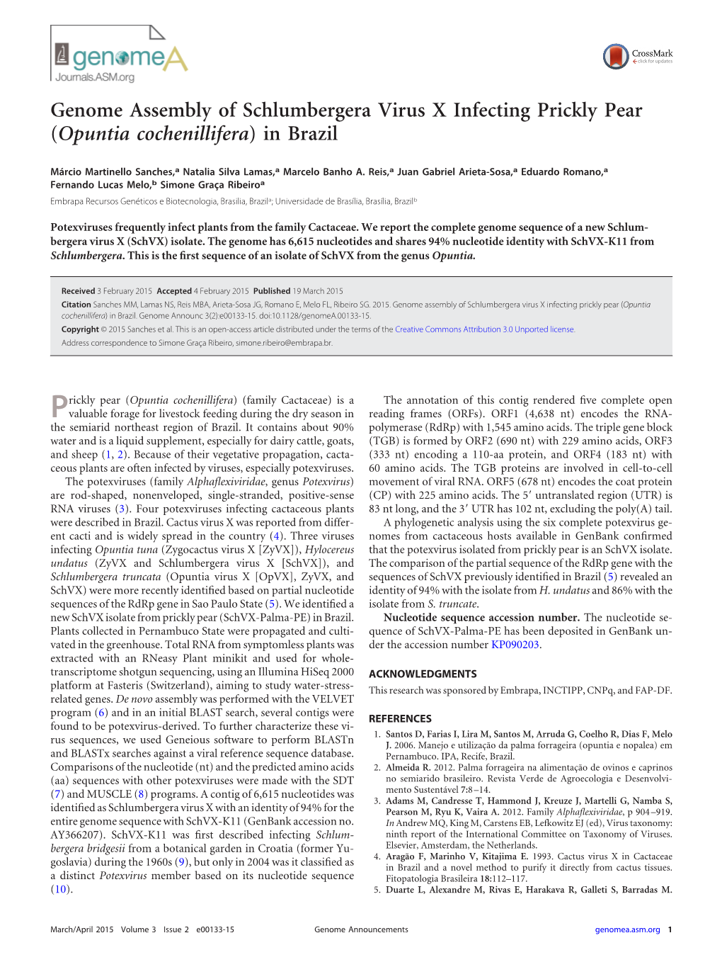 Genome Assembly of Schlumbergera Virus X Infecting Prickly Pear (Opuntia Cochenillifera) in Brazil