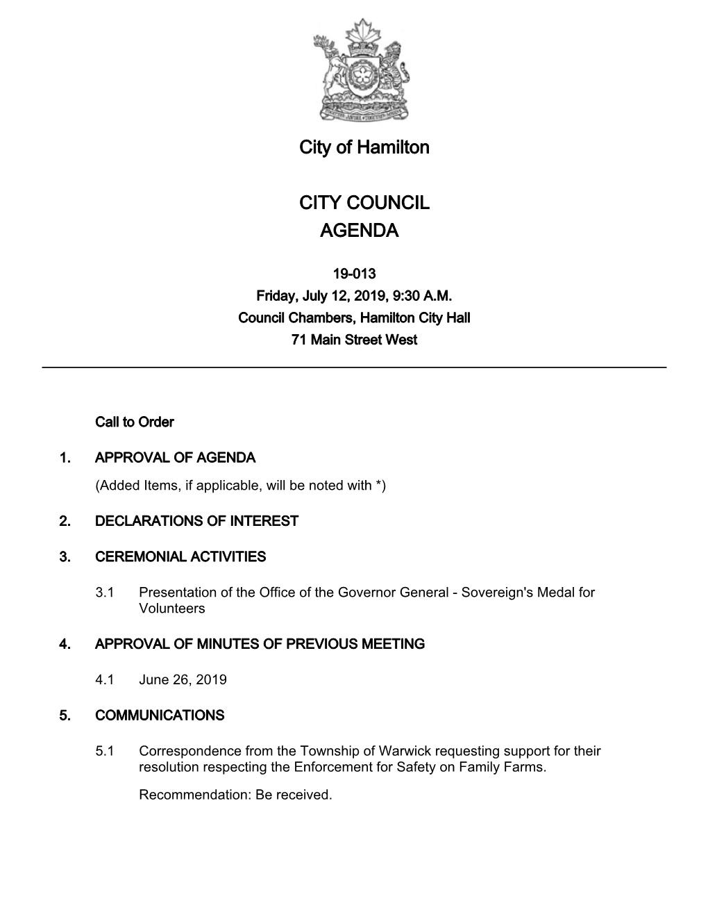 City of Hamilton Agenda Package