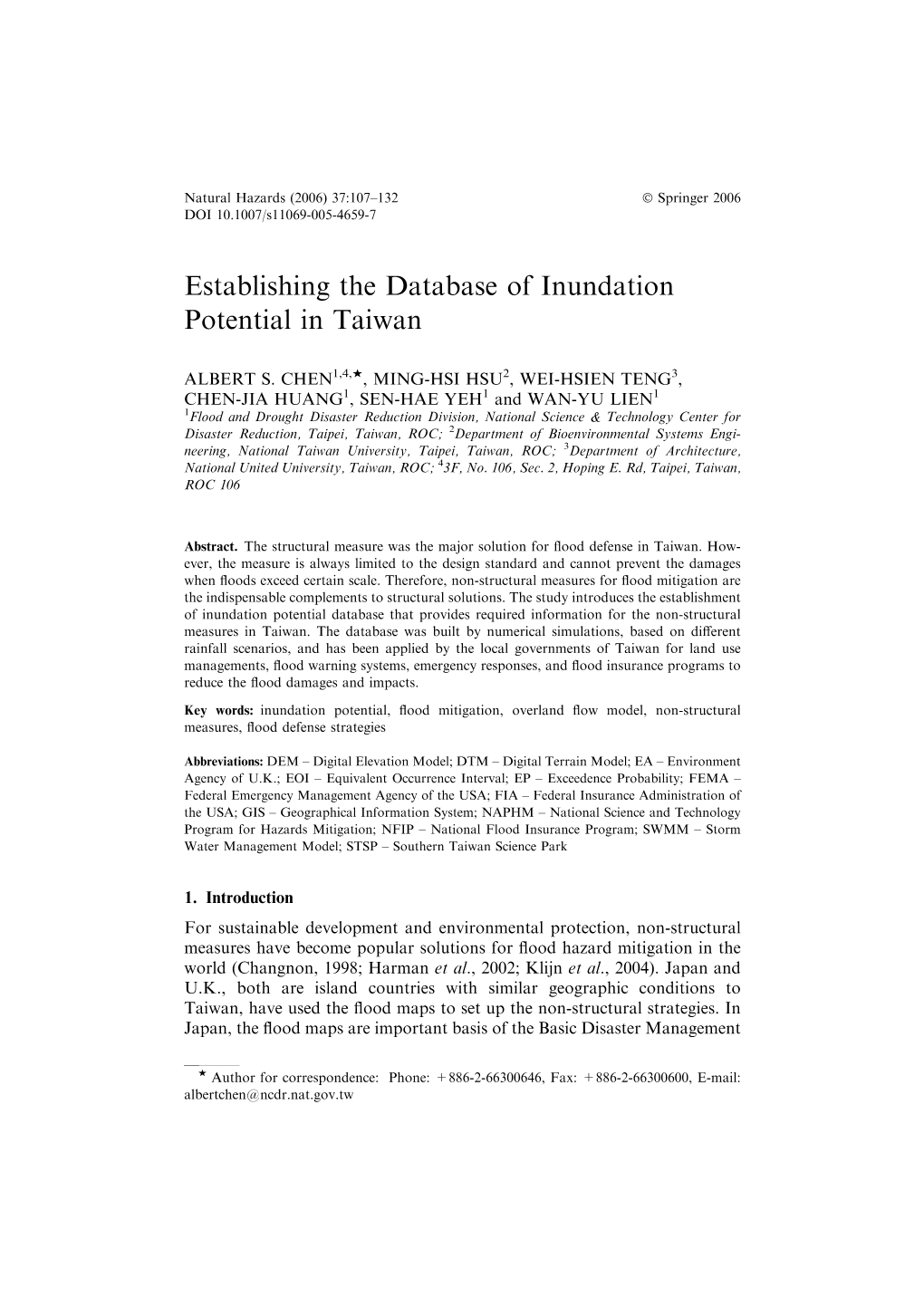 Establishing the Database of Inundation Potential in Taiwan