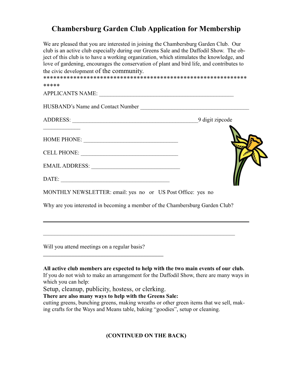 Chambersburg Garden Club Application for Membership