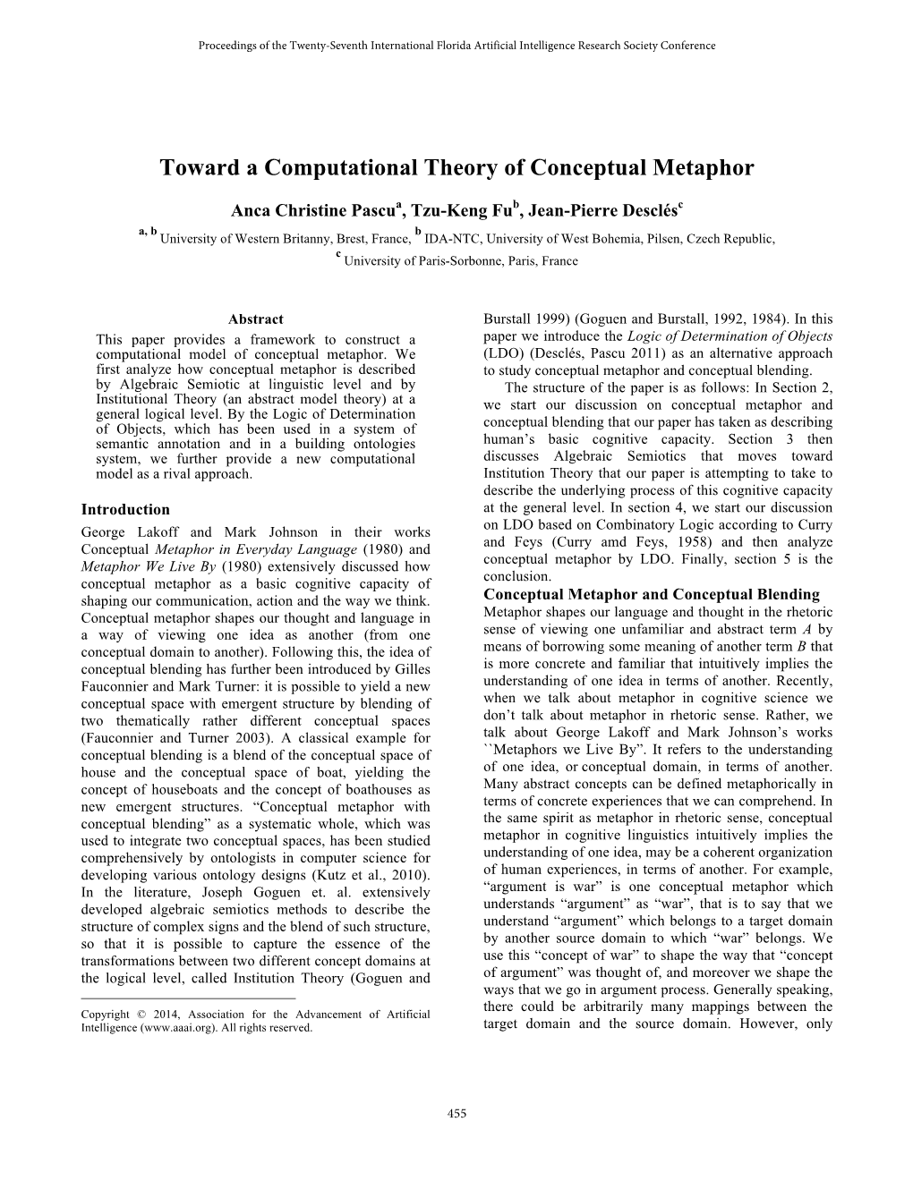 Toward a Computational Theory of Conceptual Metaphor