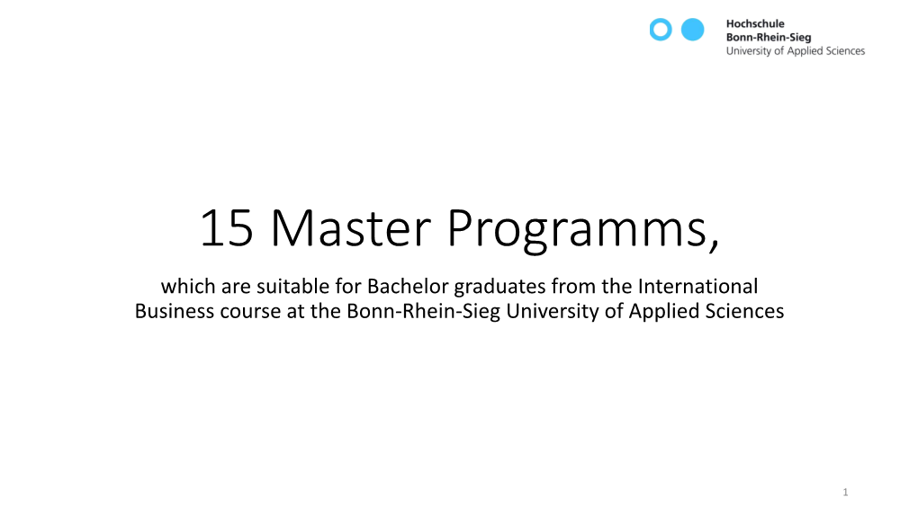 Overview of Possible Advanced Master's Programs