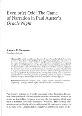 The Game of Narration in Paul Auster's Oracle Night