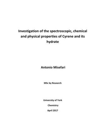 Investigation of the Spectroscopic, Chemical and Physical Properties of Cyrene and Its Hydrate