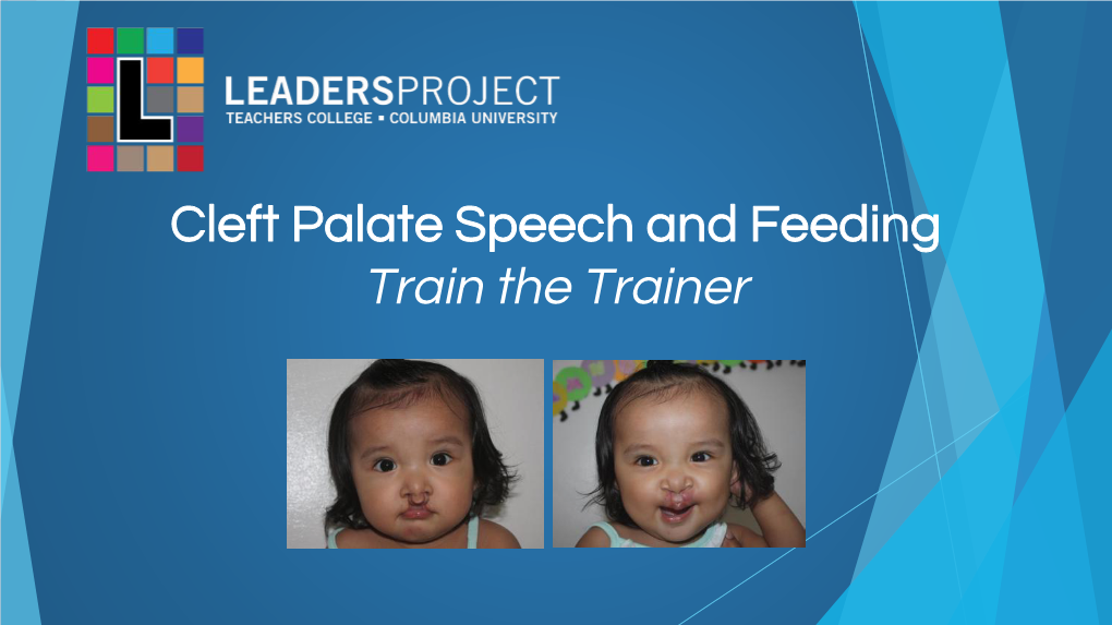 Cleft Palate Speech and Feeding Train the Trainer Module 3.1: ● Oral Examination ● Speech Sound Assessment