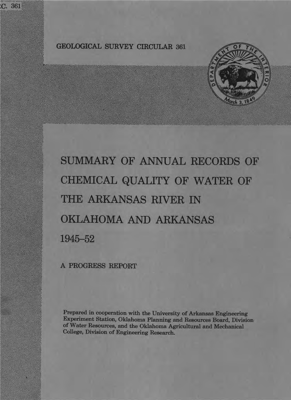 Summary of Annual Records of Chemical Quality of Water of the Arkansas River in Oklahoma and Arkansas 1945-52