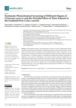 Systematic Phytochemical Screening of Different Organs of Calotropis Procera and the Ovicidal Effect of Their Extracts to the Foodstuff Pest Cadra Cautella