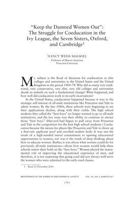 “Keep the Damned Women Out”: the Struggle for Coeducation in the Ivy League, the Seven Sisters, Oxford, and Cambridge1