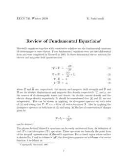 Review of Fundamental Equations1