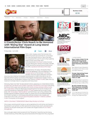 LI Comic/Actor Chris Roach to Be Honored Sevens in July with 'Rising Star' Award at Long Island International Film Expo