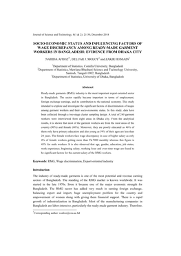 Socio-Economic Status and Influencing Factors of Wage Discrepancy Among Ready-Made Garment Workers in Bangladesh: Evidence from Dhaka City