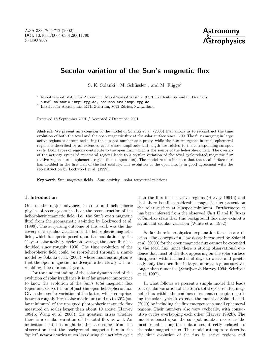 Astronomy & Astrophysics Secular Variation of the Sun's Magnetic Flux