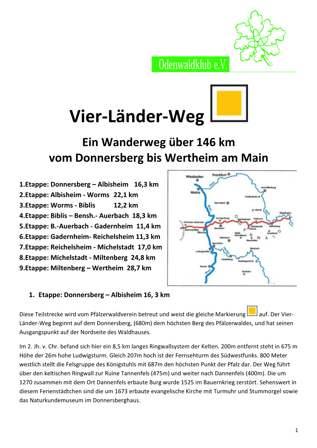 Vier-Länder-Weg Ein Wanderweg Über 146 Km Vom Donnersberg Bis Wertheim Am Main