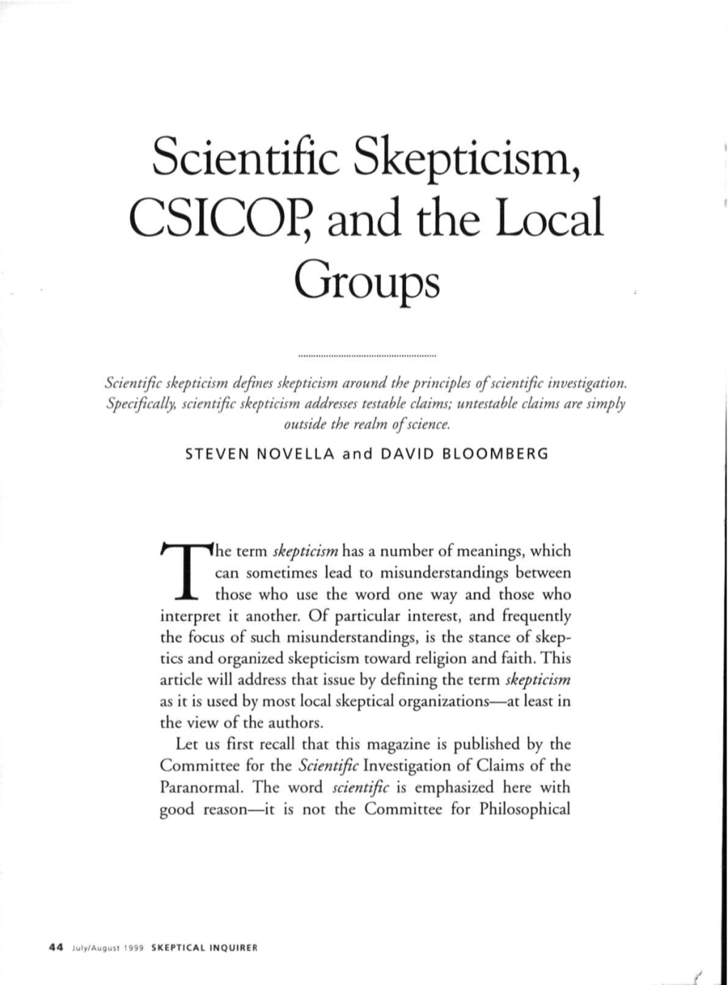 Scientific Skepticism, CSICOP and the Local Groups