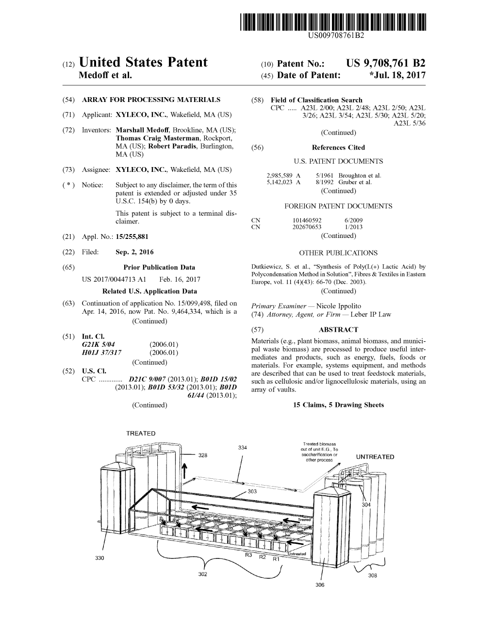 (12) United States Patent (10) Patent No.: US 9,708,761 B2 Medoff Et Al