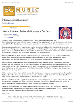 Music Review Deborah Bonham