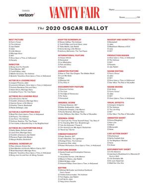 Print Your 2020 Oscar Ballot Here
