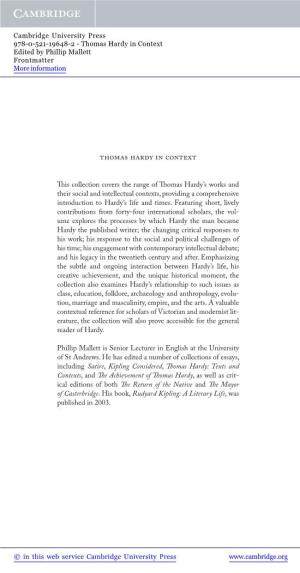 Thomas Hardy in Context Edited by Phillip Mallett Frontmatter More Information