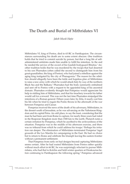 The Death and Burial of Mithridates VI