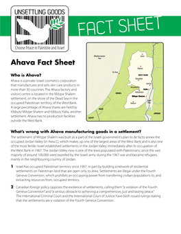 Unsettling Goods: Ahava Fact Sheet