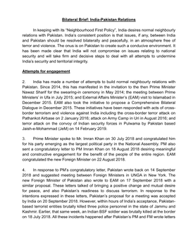 Bilateral Brief: India-Pakistan Relations in Keeping With