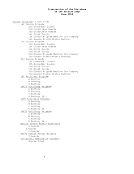 Organization of the Divisions of the British Army June 1916