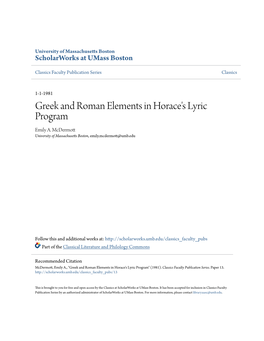 Greek and Roman Elements in Horace's Lyric Program Emily A