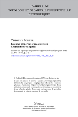 Essential Properties of Pro-Objects in Grothendieck Categories Cahiers De Topologie Et Géométrie Différentielle Catégoriques, Tome 20, No 1 (1979), P
