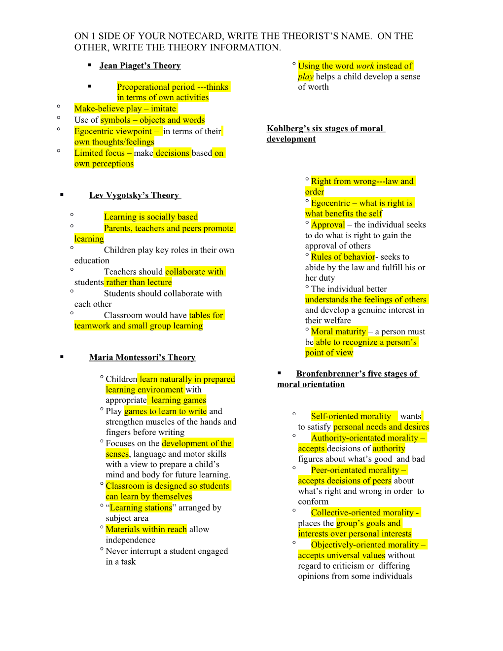 On 1 Side of Your Notecard, Write the Theorist S Name. on the Other, Write the Theory