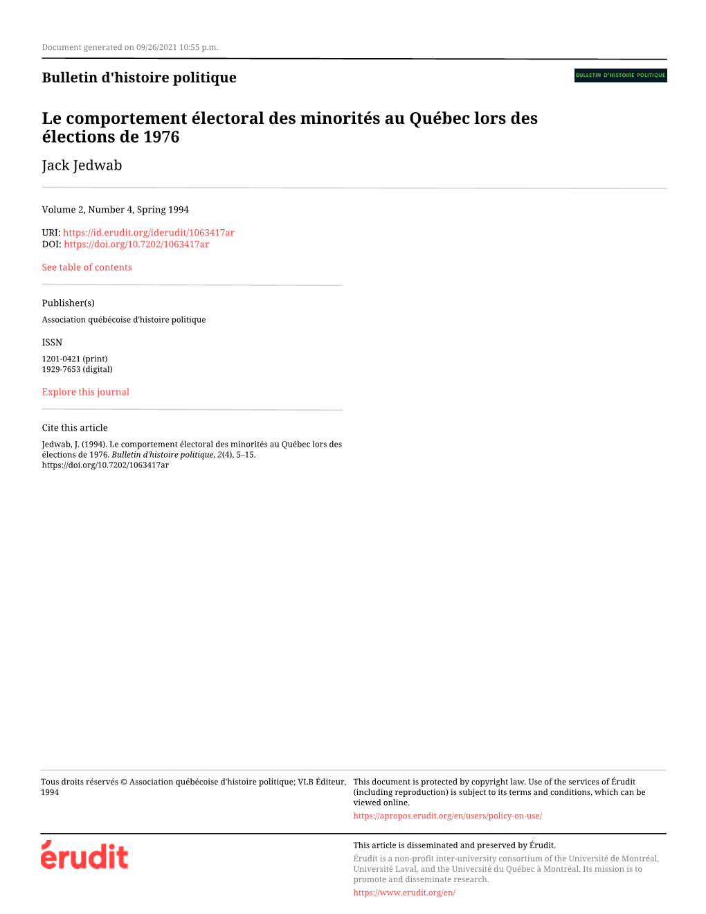 Bulletin D'histoire Politique