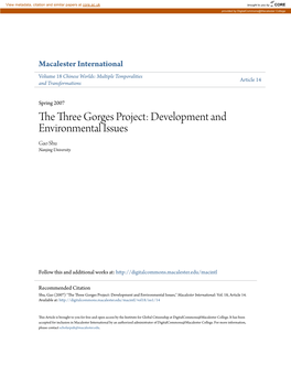 The Three Gorges Project: Development and Environmental Issues Gao Shu Nanjing University