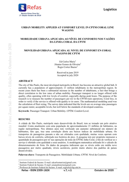 Urban Mobility Applied at Comfort Level in Cptm Coral Line Wagons Mobilidade Urbana Aplicada Ao Nível De Conforto Nos Vagões D