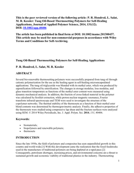 PR Hondred, L. Salat, MR Kessler: Tung Oil-Based Thermosetting