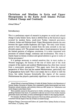 Christians and Muslims in Syria and Upper Mesopotamia in the Early Arab Islamic Period: Cultural Change and Continuity