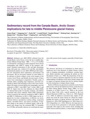Sedimentary Record from the Canada Basin, Arctic Ocean: Implications for Late to Middle Pleistocene Glacial History