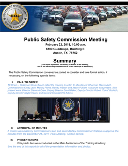 Public Safety Commission Meeting Summary