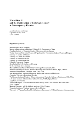 World War II and the (Re)Creation of Historical Memory in Contemporary Ukraine