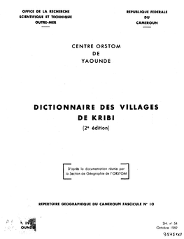 DICTIONNAIRE DES VILLAGES DE KRIBI (2" Édition)