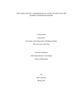 A Hermeneutical Study of the Ways the Buddha Answers Questions