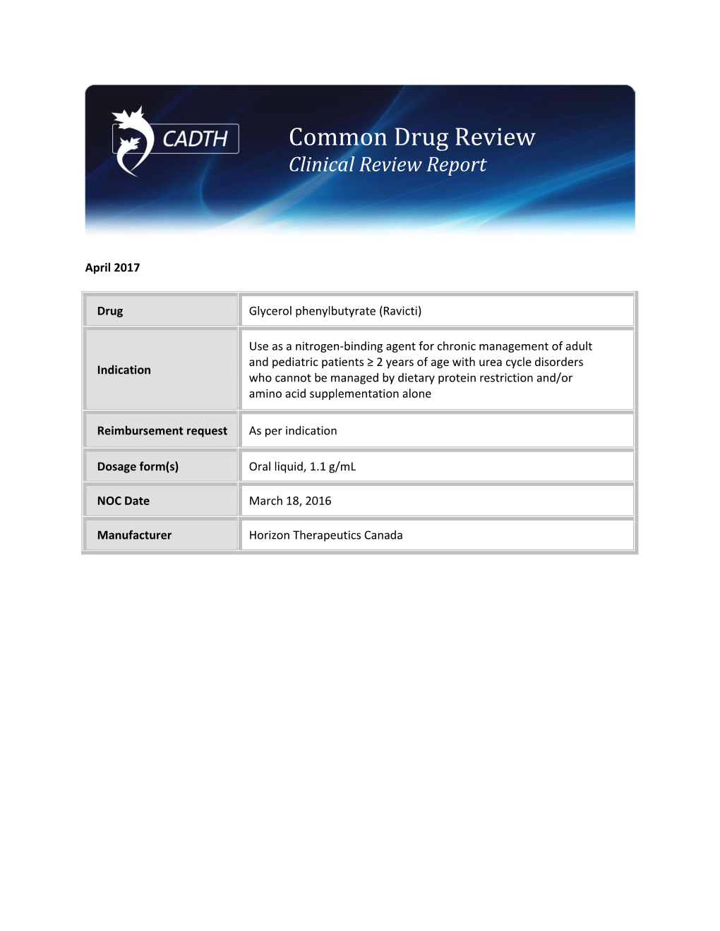 Cdr Clinical Review Report for Ravicti