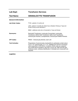 Granulocyte Transfusion